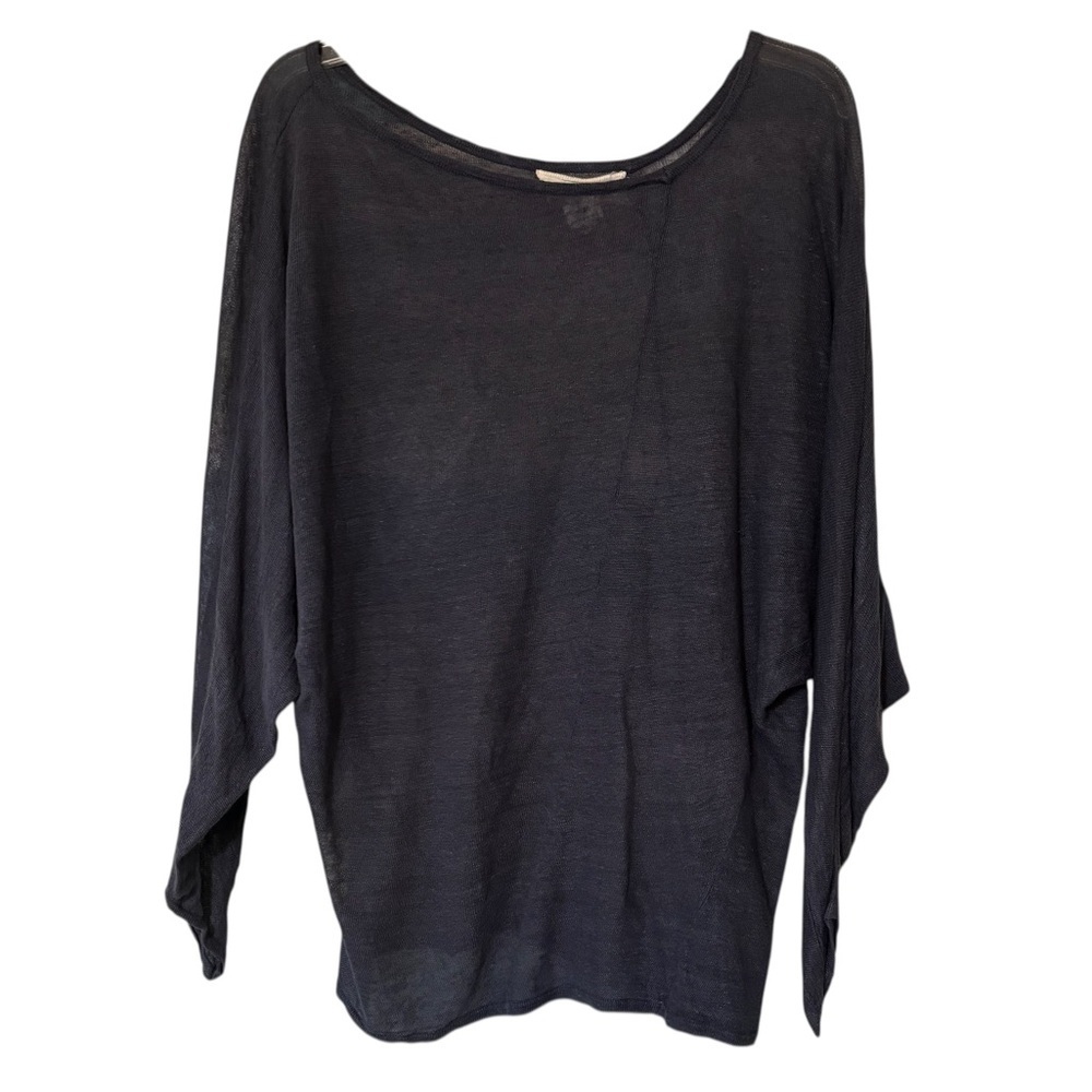 YAYA Charcoal Black Linen Oversized Long Sleeve Top Semi-Sheer Sz Medium